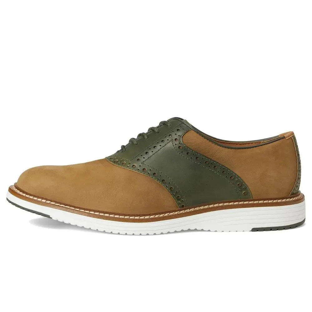 JOHNSTON & MURPHY MENS UPTON SADDLE SNUFF NUBUCK/OLIVE FULL GRAIN 10.5 M (D)